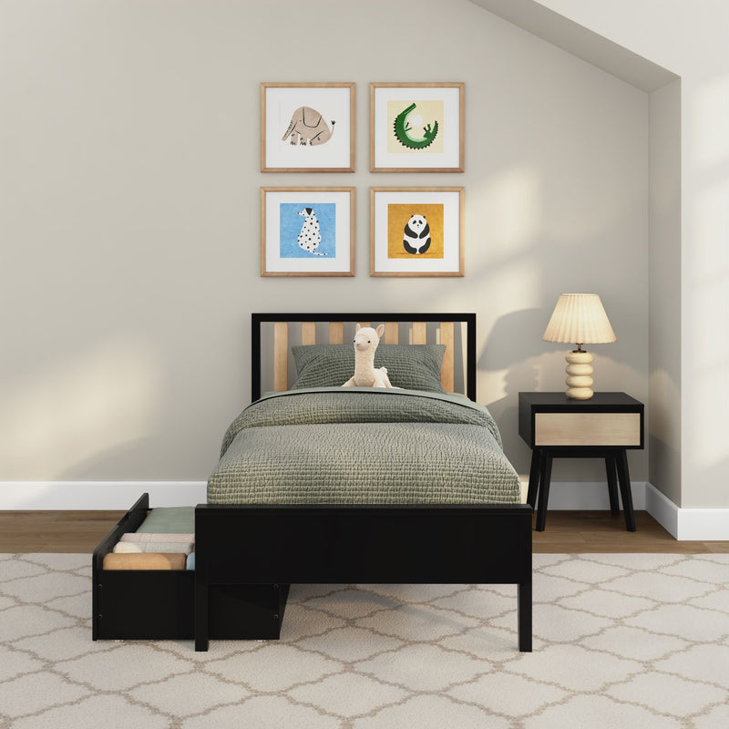 Scandinavian Twin Bed with Underbed Storage Drawers